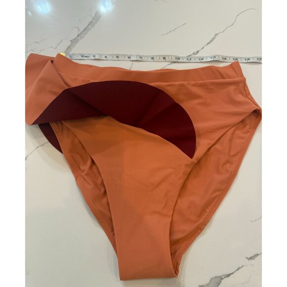 NWT Andrea‎ Iyamah Kiara High Rise Two-Tone Ruffle Bikini Bottom Peach/Deep Red - Picture 12 of 16